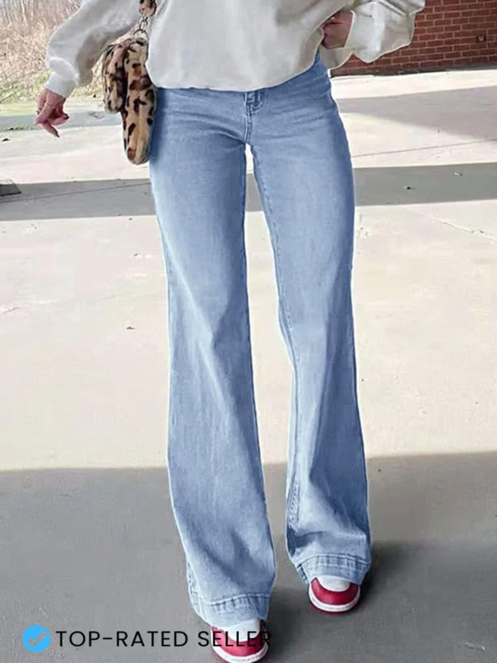 Women's Flare Wide Leg Jeans High Waisted Stretchy Bell Bottom Denim Pants Y2K - Picture 3 of 7